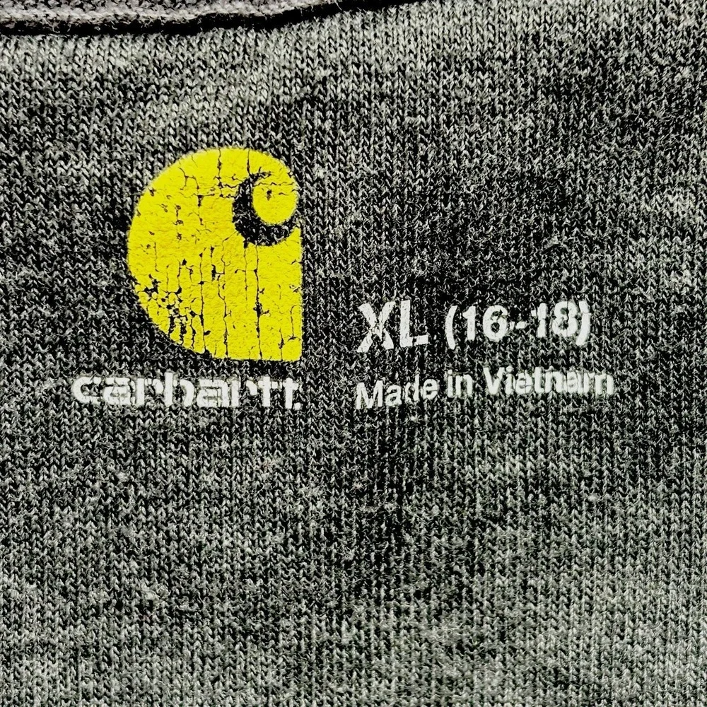 Carhartt Boys XL 16-18 Gray Full Zip Script Logo Fleece Hoodie Sweatshirt 102340